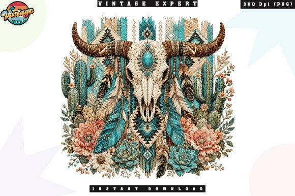Download Western Bull Skull Turquoise Floral PNG - Floral Collection