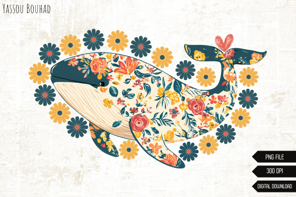 Download Floral Summer Whale Png, Nautical Design - Floral Collection