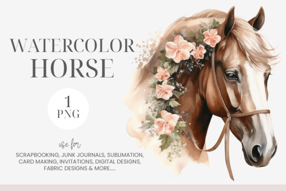 Download Brown &amp; White Watercolor Floral Horse - Floral Collection