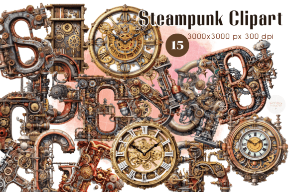 Download Victorian-Inspired Steampunk Clipart - Red Collection