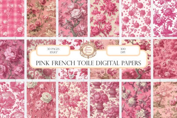 Download 30 Pages Pink French Toile Digital Paper - Premium Resources
