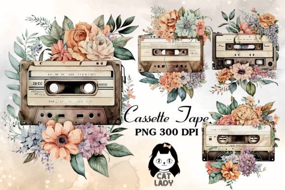 Download Vintage Cassette Tape Floral Watercolor - Floral Collection