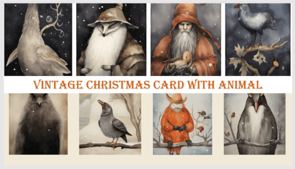 Download Vintage Christmas Card with Animal - Vintage christmas card Collection