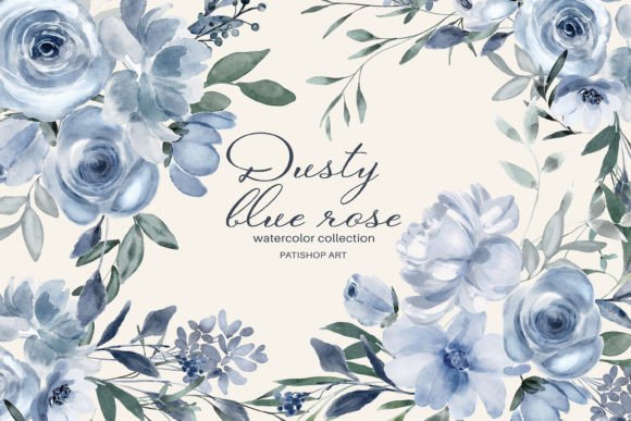Download Watercolor Dusty Blue Floral Clipart Set - Floral Collection