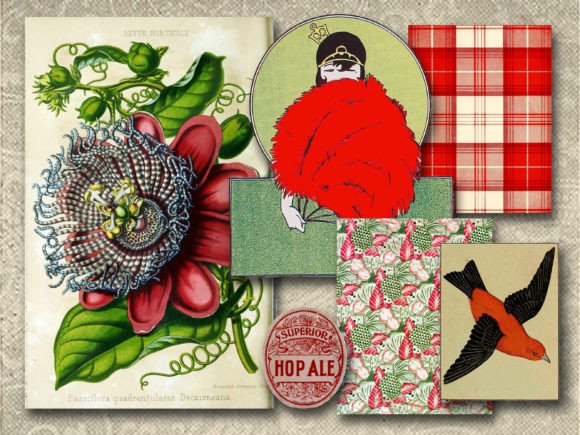 Download Red Vintage Ephemera Embellishments - Red Collection