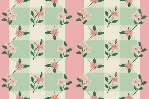 Download Pastel Floral Vine Checkered Pattern - Red Collection