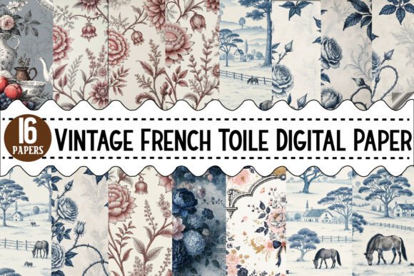 Download Vintage French Toile Digital Paper - Premium Resources