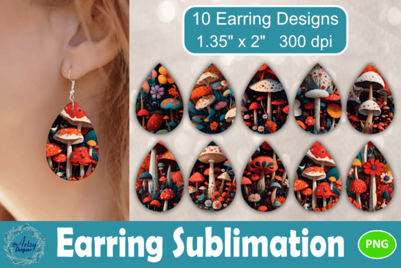 Download 3D Mushrooms Floral Teardrop Earring PNG - Floral Collection