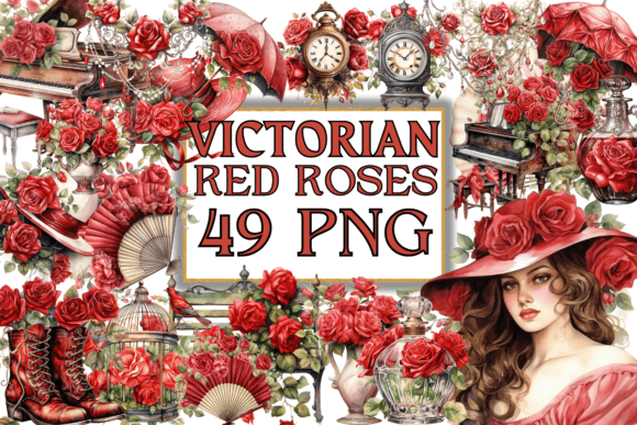 Download Vintage Victorian Red Roses Clipart - Red Collection